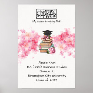 Floral pink Graduation Degree certificate Poster