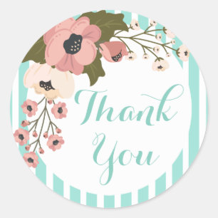Floral Pink Green Mint Classic Round Sticker