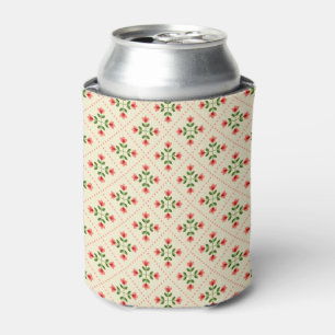 Floral Pink & Green Quilt Folk Art Pattern Can Cooler