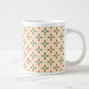 Floral Pink & Green Quilt Folk Art Pattern Large Coffee Mug