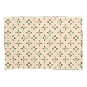 Floral Pink & Green Quilt Folk Art Pattern Pillowcase