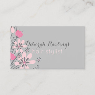 Floral Pink Grey Hair Stylist Appointment Card