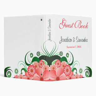 Floral Pink Hibiscus Wedding Guest Book 1" Binder