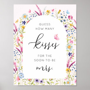 Floral Pink How Many Kisses Bridal Shower Game Poster