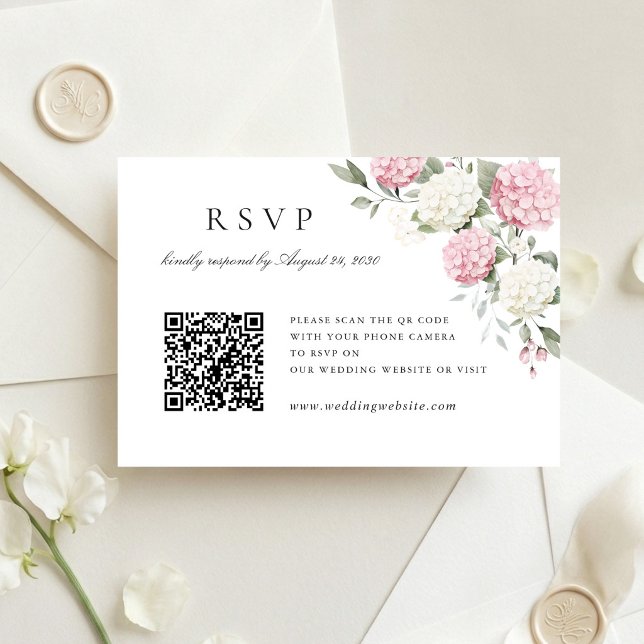 Floral Pink Hydrangea Wedding QR Code RSVP Card (Creator Uploaded)