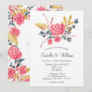 Floral Pink Hydrangeas Bouquet Wedding Invitation