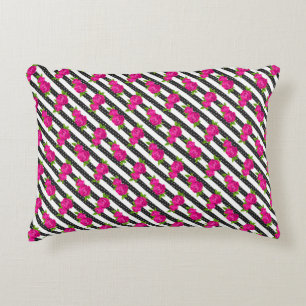Floral Pink in a Vertical Stripes Accent Pillow