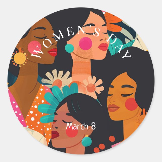 Floral Pink International Women's Day Classic Round Sticker (Front)