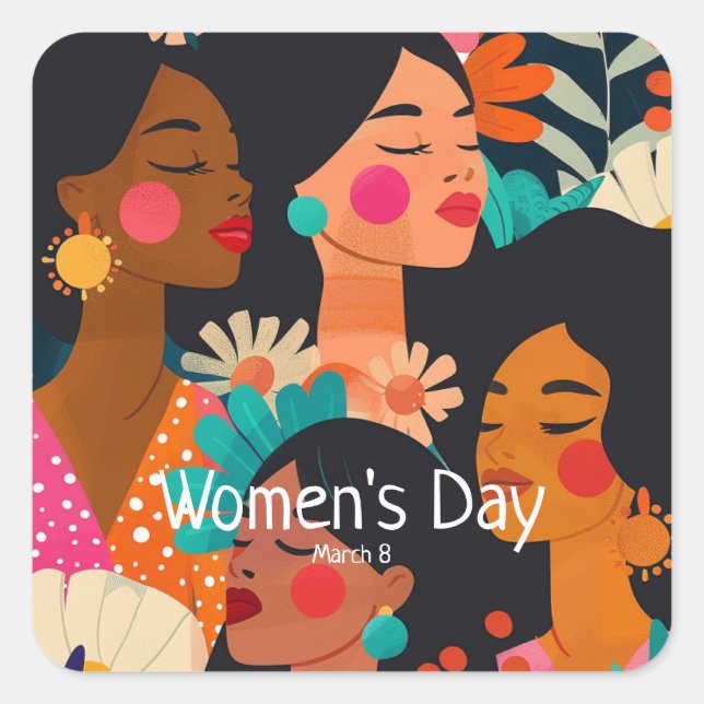 Floral Pink International Women's Day Square Sticker (Front)