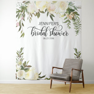 Floral Pink Ivory Bridal Shower PHOTO BACKDROP Tapestry