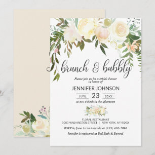 Floral Pink Ivory Brunch & Bubbly Bridal Shower Invitation