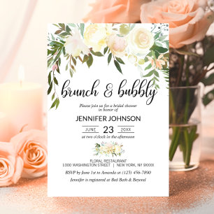 Floral Pink Ivory Brunch & Bubbly Bridal Shower Invitation