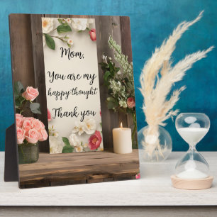 Floral Pink Ivory Mom Happy Thought Barnwood Plaque