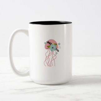Floral Pink Jellyfish Illustration Mug