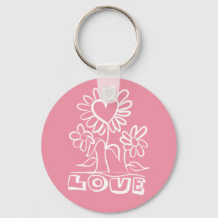Floral Pink Love Flowers & Hearts Keychain