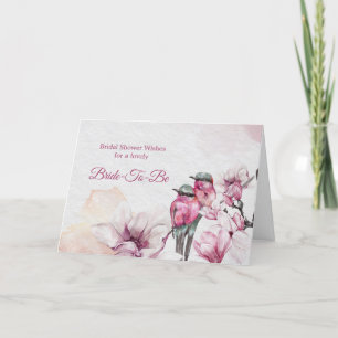 Floral Pink Magnolia Birds Bridal Shower Card