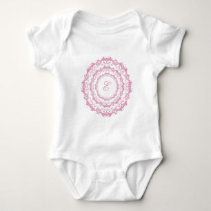 Floral pink mandala. Name. Baby Bodysuit