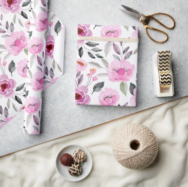 Floral Pink Mauve Watercolor  Wrapping Paper (Crafts)
