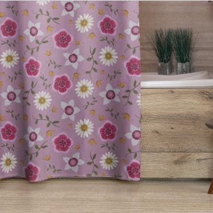 Floral Pink Modern Dianthus & Daisy Hand-Drawn