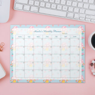 Floral Pink Mushroom Light Blue Planner Name Notepad