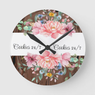 Floral Pink Pastel Flowers Clock