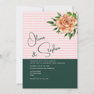 Floral Pink Peach Emerald Green Wedding Invitation