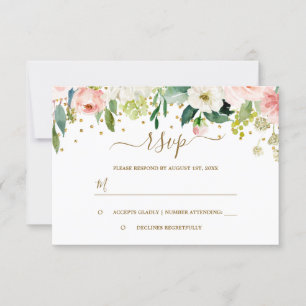 Floral Pink Peach Gold Confetti RSVP Card