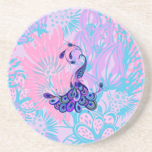 floral pink peacock coaster