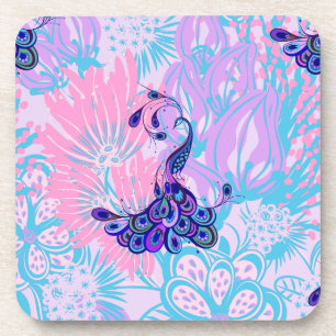 floral pink peacock coaster