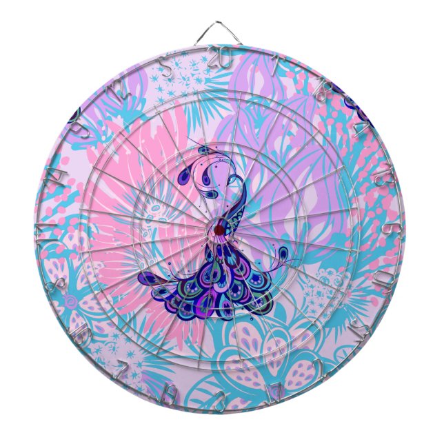 floral pink peacock dartboard (Front)