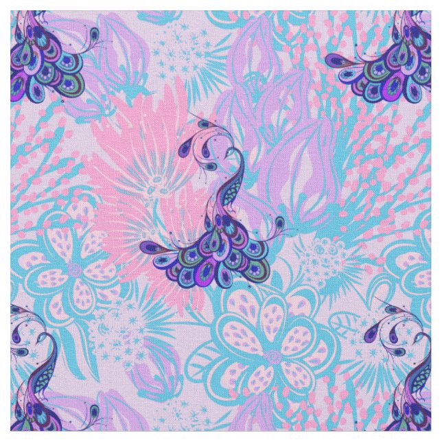 floral pink peacock fabric (Close Up)