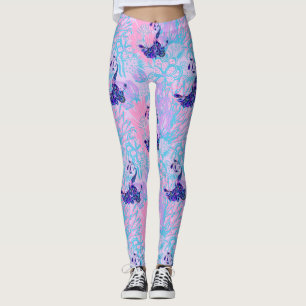 floral pink peacock leggings