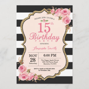 Floral Pink Peonies 15e anniversaire Invitation à 