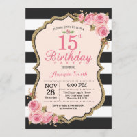 Floral Pink Peonies 15th Birthday Party Invitation