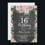 Floral Pink Peonies 16th Birthday Chalkboard Invitation<br><div class="desc">Floral Pink Peonies 16th Birthday Chalkboard Invitation for Girl. Watercolor Floral Flower. Elegant Pink Rose and Peony Flowers. Kids Birthday. Chalkboard Background. Black and White. 13th 15th 16th 18th 20th 21st 30th 40th 50th 60th 70th 80th 90th 100th, Any Ages. For further customization, please click the "Customize it" button and...</div>