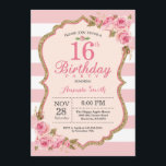 Floral Pink Peonies 16th Birthday Party Invitation<br><div class="desc">Floral Pink Peonies 16th Birthday Party Invitation for girl. Gold Glitter. Blush Watercolor Floral Flower Chic. Pink and White Stripes. 13th 15th 16th 18th 20th 21st 30th 40th 50th 60th 70th 80th 90th 100th, Any Ages. Printable Digital. For further customization, please click the "Customize it" button and use our design...</div>