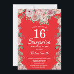 Floral Pink Peonies 16th Surprise Birthday Red Invitation<br><div class="desc">Floral Pink Peonies 16th Surprise Birthday Red Invitation for Girl. Watercolor Floral Flower. Elegant Pink Rose and Peony Flowers. Kids Birthday. Red Background. 13th 15th 16th 18th 20th 21st 30th 40th 50th 60th 70th 80th 90th 100th, Any Ages. For further customization, please click the "Customize it" button and use our...</div>