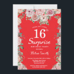 Floral Pink Peonies 16th Surprise Birthday Red Invitation<br><div class="desc">Floral Pink Peonies 16th Surprise Birthday Red Invitation for Girl. Watercolor Floral Flower. Elegant Pink Rose and Peony Flowers. Kids Birthday. Red Background. 13th 15th 16th 18th 20th 21st 30th 40th 50th 60th 70th 80th 90th 100th, Any Ages. For further customization, please click the "Customize it" button and use our...</div>
