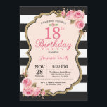 Floral Pink Peonies 18th Birthday Party Invitation<br><div class="desc">Floral Pink Peonies 18th Birthday Party Invitation for women. Gold Glitter. Blush Watercolor Floral Flower Chic. Black and White Stripes. 13th 15th 16th 18th 20th 21st 30th 40th 50th 60th 70th 80th 90th 100th, Any Ages. Printable Digital. For further customization, please click the "Customize it" button and use our design...</div>
