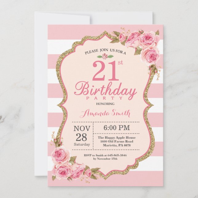 Floral Pink Peonies 21e anniversaire Invitation à  (Devant)