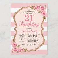 Floral Pink Peonies 21e anniversaire Invitation à 