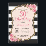 Floral Pink Peonies 30th Birthday Party Invitation<br><div class="desc">Floral Pink Peonies 30th Birthday Party Invitation for women. Gold Glitter. Blush Watercolor Floral Flower Chic. Black and White Stripes. 13th 15th 16th 18th 20th 21st 30th 40th 50th 60th 70th 80th 90th 100th, Any Ages. Printable Digital. For further customization, please click the "Customize it" button and use our design...</div>