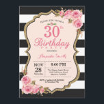 Floral Pink Peonies 30th Birthday Party Invitation<br><div class="desc">Floral Pink Peonies 30th Birthday Party Invitation for women. Gold Glitter. Blush Watercolor Floral Flower Chic. Black and White Stripes. 13th 15th 16th 18th 20th 21st 30th 40th 50th 60th 70th 80th 90th 100th, Any Ages. Printable Digital. For further customization, please click the "Customize it" button and use our design...</div>