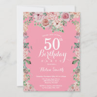 Floral Pink Peonies 50th Birthday Invitation