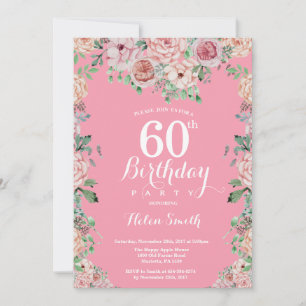 Floral Pink Peonies 60e anniversaire Invitation