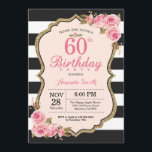 Floral Pink Peonies 60th Birthday Party Invitation<br><div class="desc">Floral Pink Peonies 60th Birthday Party Invitation for women. Gold Glitter. Blush Watercolor Floral Flower Chic. Black and White Stripes. 13th 15th 16th 18th 20th 21st 30th 40th 50th 60th 70th 80th 90th 100th, Any Ages. Printable Digital. For further customization, please click the "Customize it" button and use our design...</div>