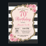 Floral Pink Peonies 70th Birthday Party Invitation<br><div class="desc">Floral Pink Peonies 70th Birthday Party Invitation for women. Gold Glitter. Blush Watercolor Floral Flower Chic. Black and White Stripes. 13th 15th 16th 18th 20th 21st 30th 40th 50th 60th 70th 80th 90th 100th, Any Ages. Printable Digital. For further customization, please click the "Customize it" button and use our design...</div>