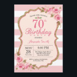 Floral Pink Peonies 70th Birthday Party Invitation<br><div class="desc">Floral Pink Peonies 70th Birthday Party Invitation for women. Gold Glitter. Blush Watercolor Floral Flower Chic. Pink and White Stripes. 13th 15th 16th 18th 20th 21st 30th 40th 50th 60th 70th 80th 90th 100th, Any Ages. Printable Digital. For further customization, please click the "Customize it" button and use our design...</div>
