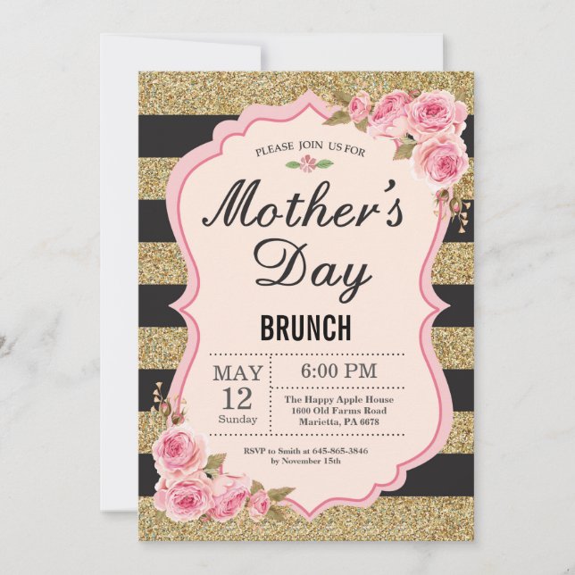 Floral Pink Peonies Mothers Day Brunch Invitation (Front)