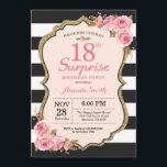 Floral Pink Peonies Surprise 18th Birthday Party Invitation<br><div class="desc">Floral Pink Peonies Surprise 18th Birthday Party Invitation for women. Gold Glitter. Blush Watercolor Floral Flower Chic. Black and White Stripes. 13th 15th 16th 18th 20th 21st 30th 40th 50th 60th 70th 80th 90th 100th, Any Ages. Printable Digital. For further customization, please click the "Customize it" button and use our...</div>